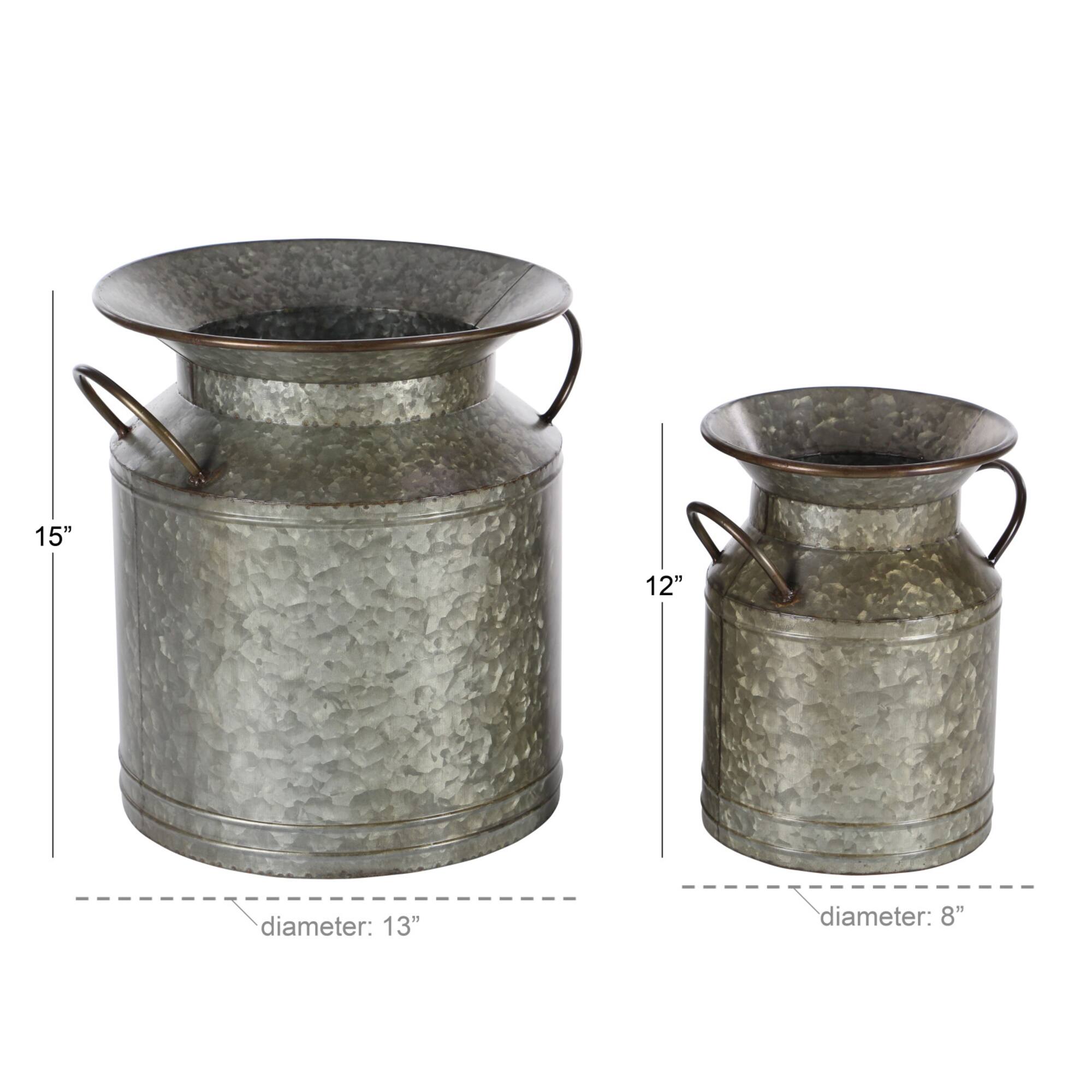 Rustic Gray Milk Can Planter Set
